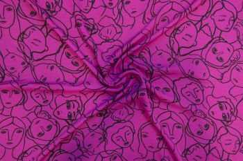 Lady McElroy Crowded Faces - Fuchsia - Viscose Challis Lawn - Remnant - 2m