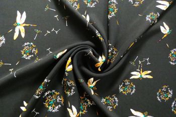 PREORDER Lady McElroy - The Dragonfly In The Dandelions - Black - Viscose Challis Lawn